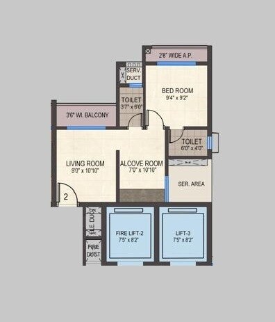 Floor plan of 1 BHK 377 Sq. Ft. Apartment in Unique Gajanan Heights, Thane