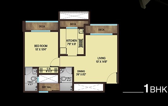 Floor plan of 1 BHK 415 Sq. Ft. Apartment in Unique Greens Ghodbunder Road, Thane
