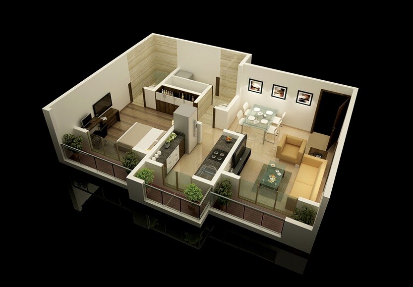 Floor plan of 1 BHK 423 Sq. Ft. Apartment in Unique Greens Ghodbunder Road, Thane