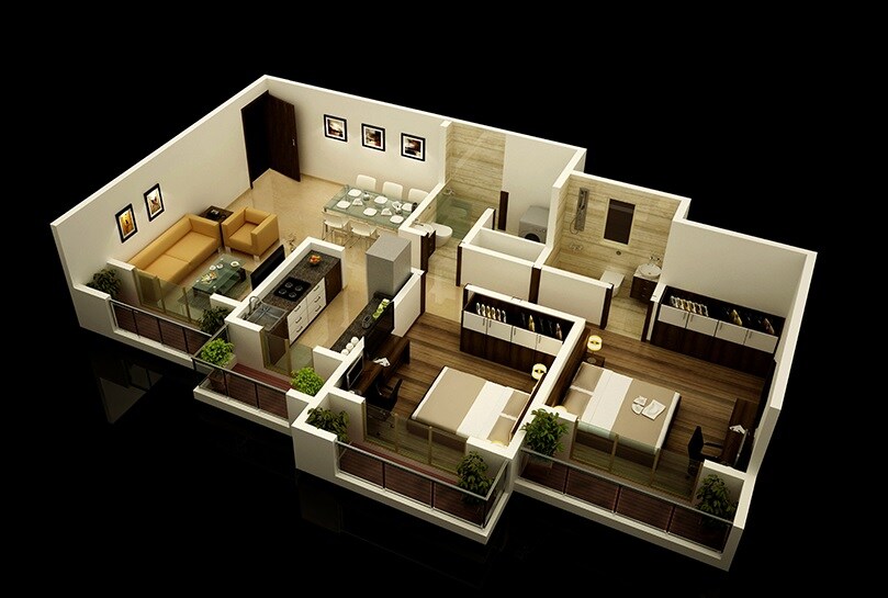 Floor plan of 2 BHK 628 Sq. Ft. Apartment in Unique Greens Ghodbunder Road, Thane