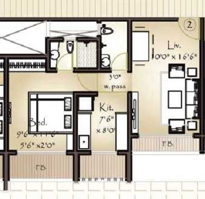 Floor plan of 1 BHK 421 Sq. Ft. Apartment in Unique Orbit I, Thane