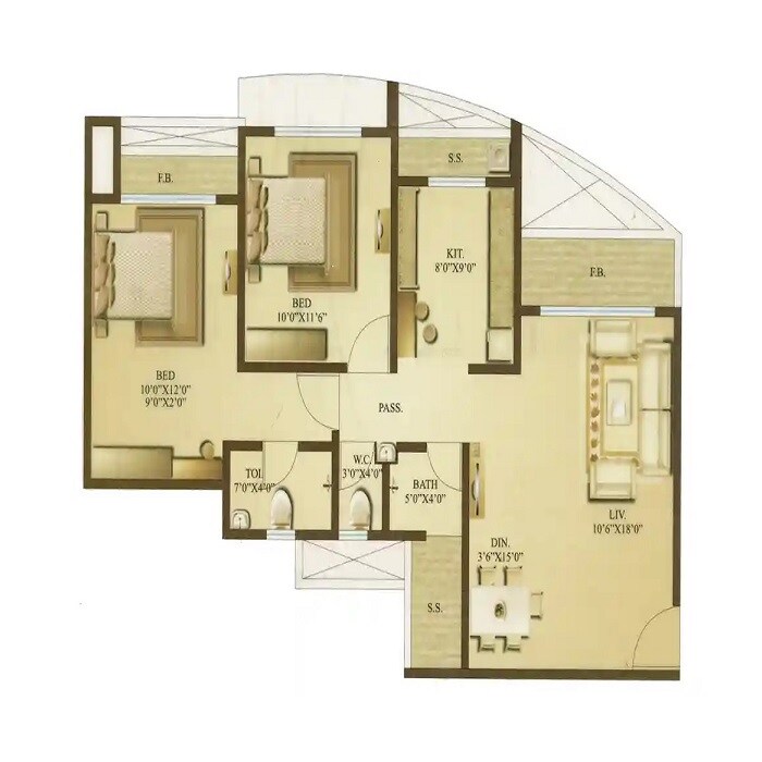 2 BHK 559 Sq. Ft. Apartment