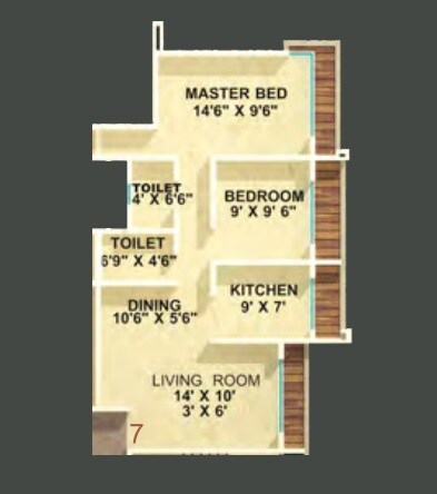 Floor plan of 2 BHK 559 Sq. Ft. Apartment in Unique Poonam Estate Cluster 2, Thane