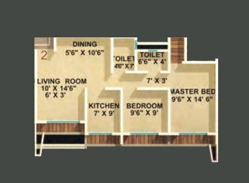 Floor plan of 2 BHK 674 Sq. Ft. Apartment in Unique Poonam Estate Cluster 3, Thane