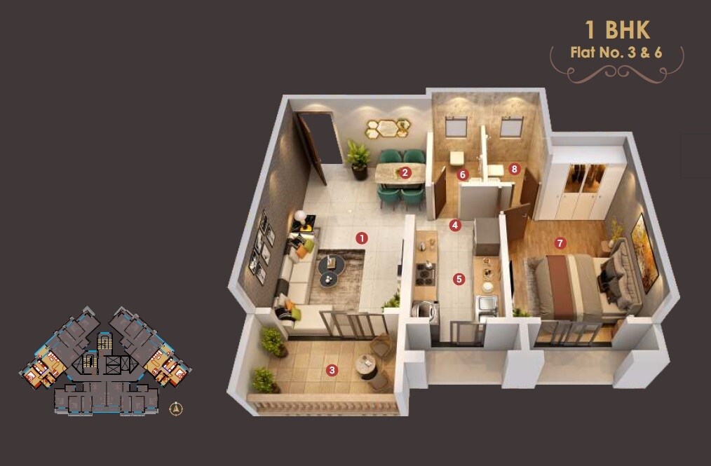 Floor plan of 1 BHK 480 Sq. Ft. Apartment in Unique Shanti Shubharambh, Thane