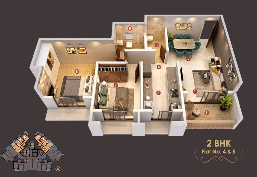 Floor plan of 2 BHK 650 Sq. Ft. Apartment in Unique Shanti Shubharambh, Thane