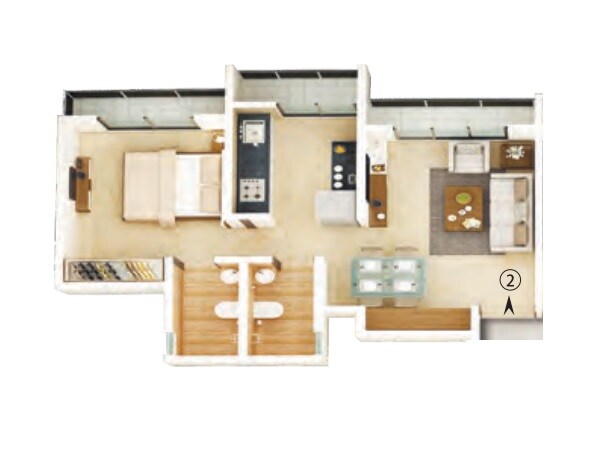 Floor plan of 1 BHK 396 Sq. Ft. Apartment in Unique Shanti The Skyline, Thane
