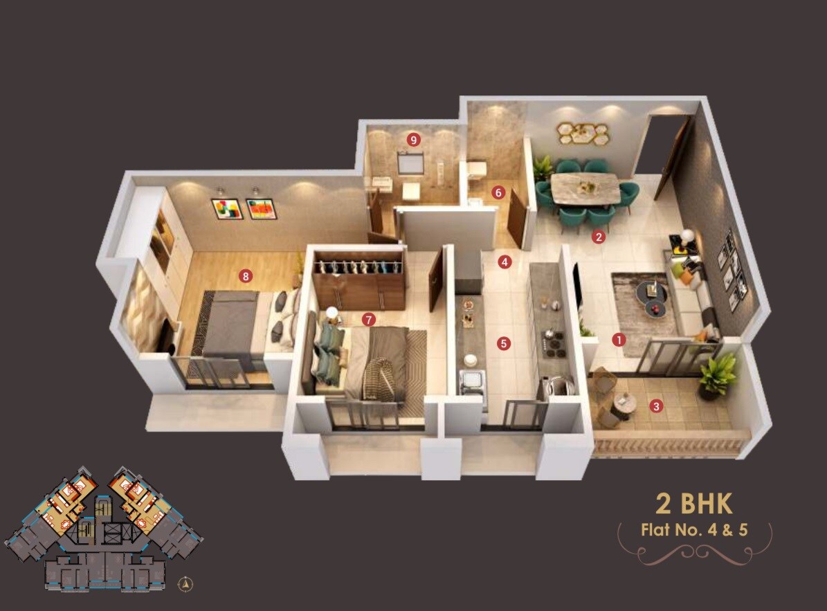 Floor plan of 2 BHK 650 Sq. Ft. Apartment in Unique Shubharambh, Thane