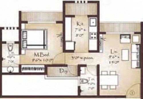 Floor plan of 1 BHK 396 Sq. Ft. Apartment in Unique Signature Mumbai, Thane