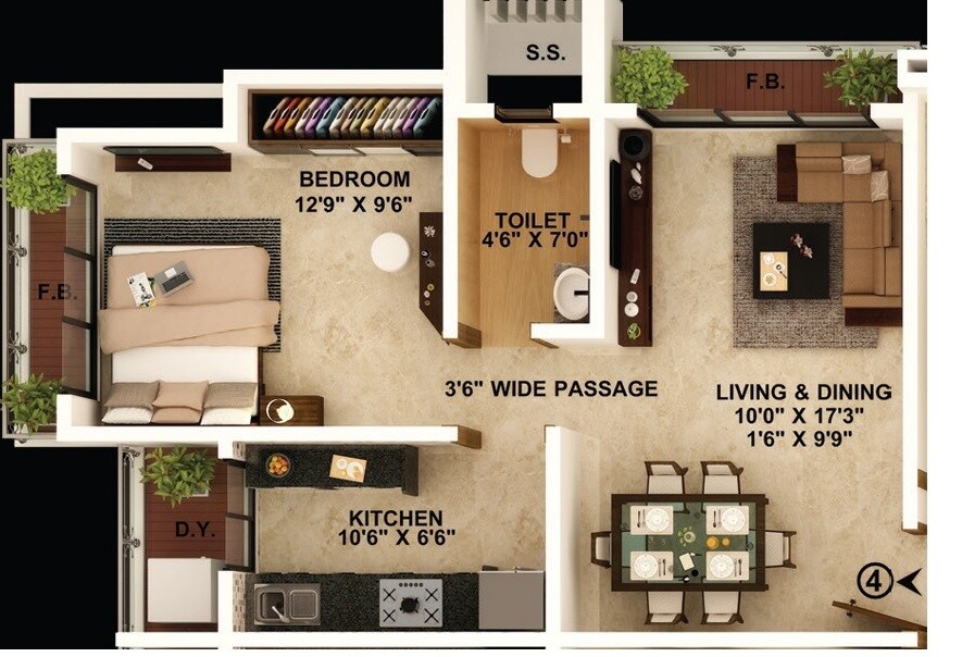 Floor plan of 1 BHK 386 Sq. Ft. Apartment in Unique The Empress, Thane