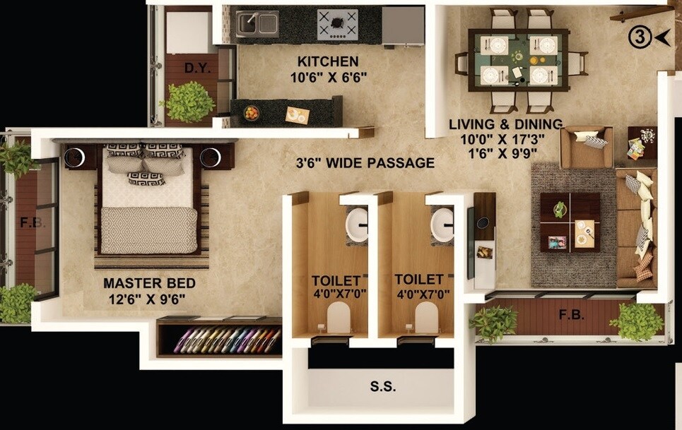Floor plan of 1 BHK 468 Sq. Ft. Apartment in Unique The Empress, Thane