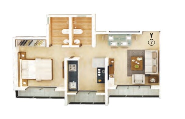 Floor plan of 1 BHK 409 Sq. Ft. Apartment in Unique The Skyline, Thane