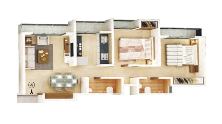 Floor plan of 2 BHK 573 Sq. Ft. Apartment in Unique The Skyline, Thane