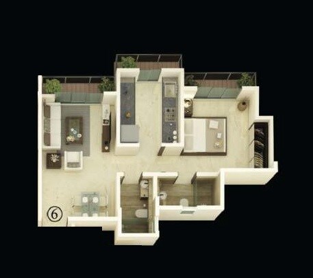 Floor plan of 1 BHK 309 Sq. Ft. Apartment in Unique Vistas, Thane