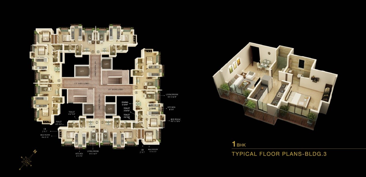 Floor plan of 1 BHK 440 Sq. Ft. Apartment in Unique Vistas, Thane
