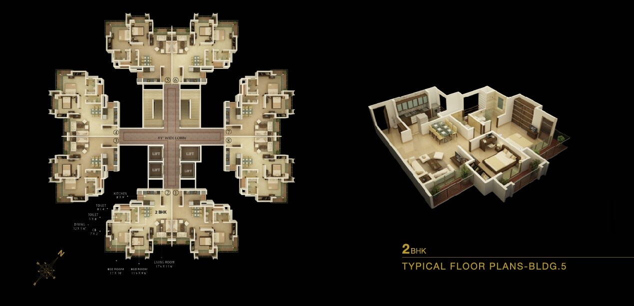 Floor plan of 2 BHK 695 Sq. Ft. Apartment in Unique Vistas, Thane
