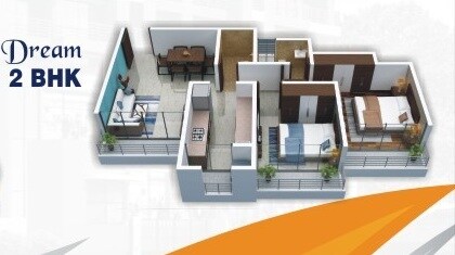 Floor plan of 2 BHK Apartment - 612 sq. ft. in Unity Dream Home, Thane