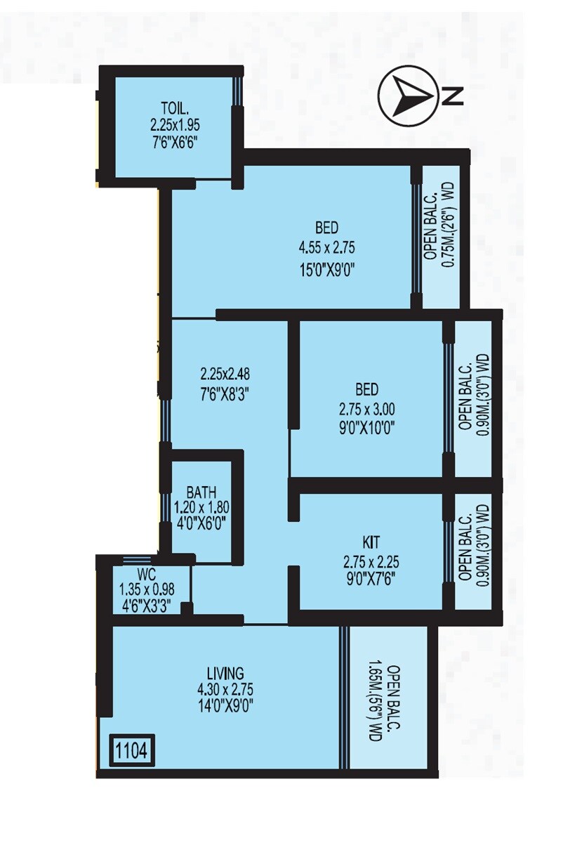Floor plan of 2 BHK Apartment - 608 sq. ft. in Universal Balaram Complex, Thane