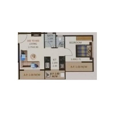 Floor plan of 1 BHK 400 Sq. Ft. Apartment in Urban Guru Padma Kutir CHS, Thane