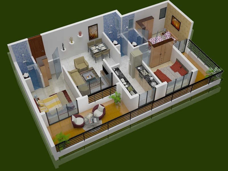 Floor plan of 3 BHK Apartment - 1225 sq. ft. in Ushakiran Residency, Thane