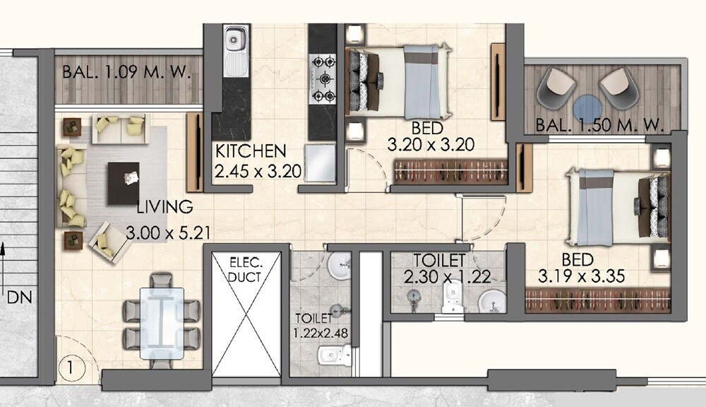 2 BHK 900 Sq. Ft. Apartment