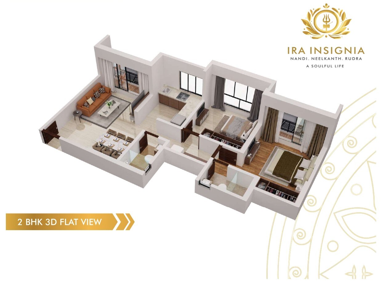 Floor plan of 2 BHK Apartment - 696 sq. ft. in Vador Ira Insignia, Thane