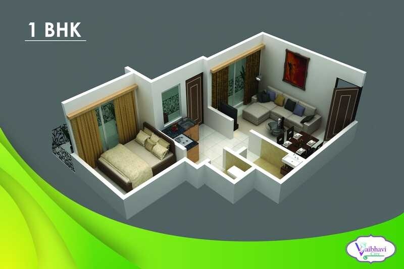 Floor plan of 1 BHK 387 Sq. Ft. Apartment in Vaibhavi City, Thane