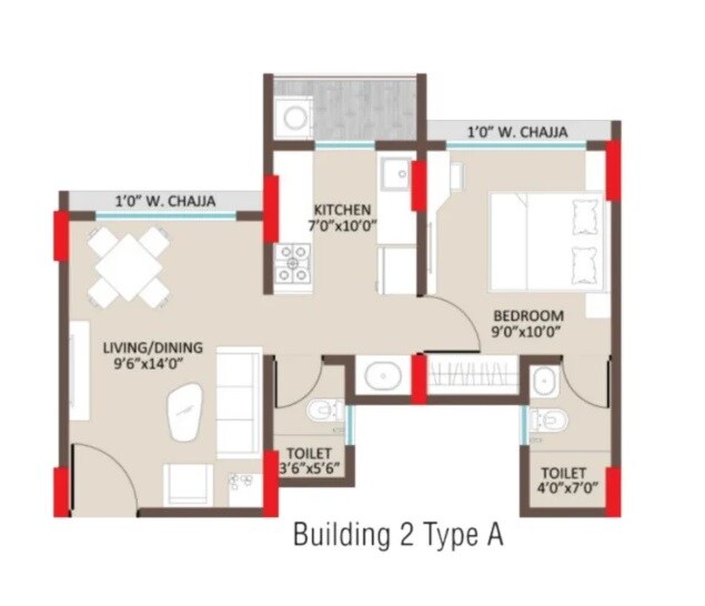 Floor plan of 1 BHK 418 Sq. Ft. Apartment in Vaidikh Mantra, Thane