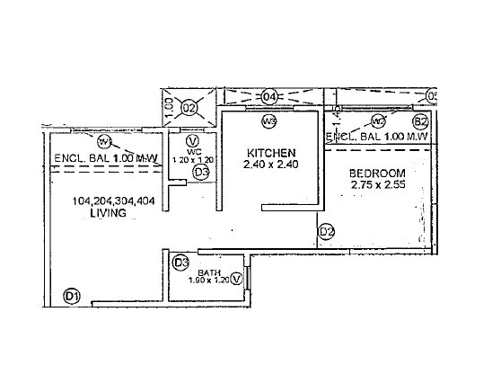Floor plan of 1 BHK 469 Sq. Ft. Apartment in Vaishnavi Dham Complex, Thane