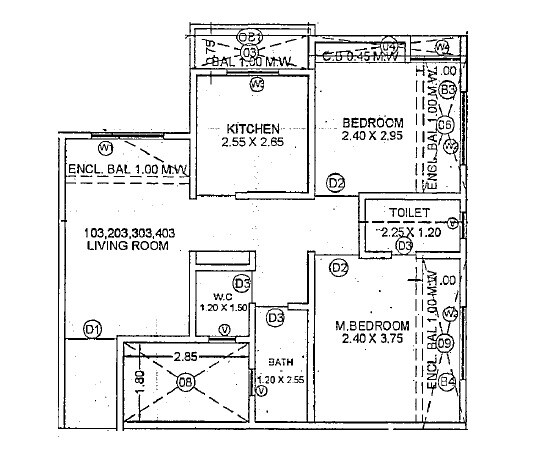 Floor plan of 2 BHK 582 Sq. Ft. Apartment in Vaishnavi Dham Complex, Thane