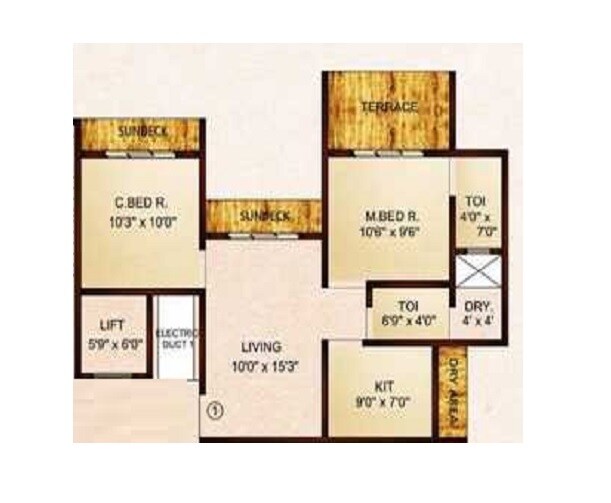 Floor plan of 2 BHK 449 Sq. Ft. Apartment in Vaishnavi Highlife, Thane