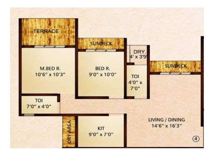 Floor plan of 2 BHK 513 Sq. Ft. Apartment in Vaishnavi Highlife, Thane