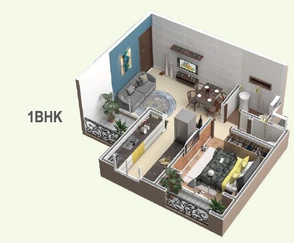 Floor plan of 1 BHK 322 Sq. Ft. Apartment in Vaishnavi Pride Kalyan, Thane