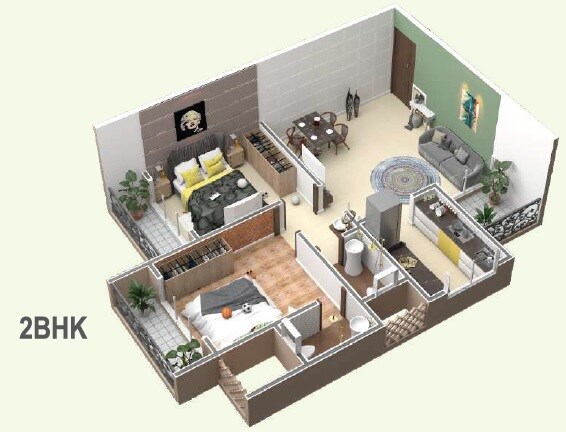 Floor plan of 2 BHK 517 Sq. Ft. Apartment in Vaishnavi Pride Kalyan, Thane