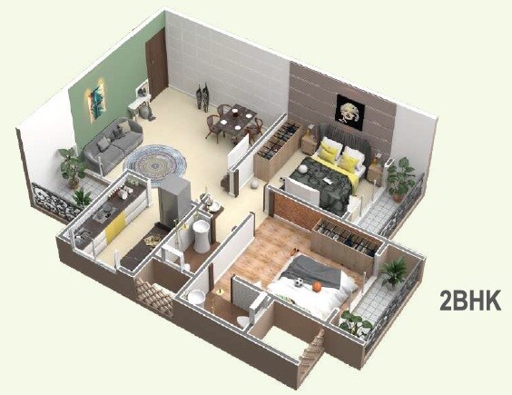 Floor plan of 2 BHK 521 Sq. Ft. Apartment in Vaishnavi Pride Kalyan, Thane