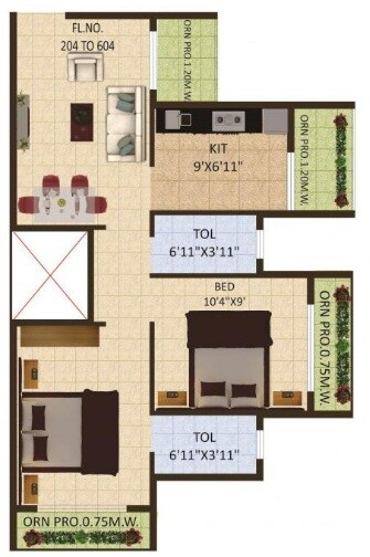 Floor plan of 2 BHK 850 Sq. Ft. Apartment in Vanita Motiram Privilege, Thane