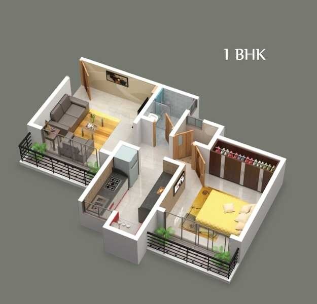 Floor plan of 1 BHK 370 Sq. Ft. Apartment in Vantage Green Woods, Thane