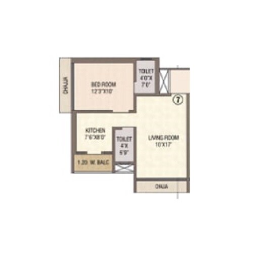 Floor plan of 1 BHK 478 Sq. Ft. Apartment in Varadvinayak Siddhivinayak Aura, Thane