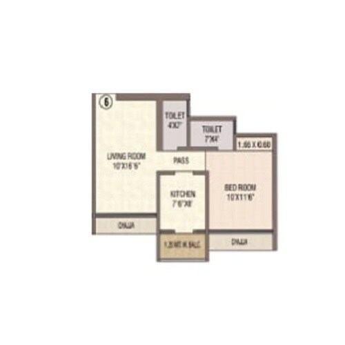 Floor plan of 1 BHK 484 Sq. Ft. Apartment in Varadvinayak Siddhivinayak Aura, Thane