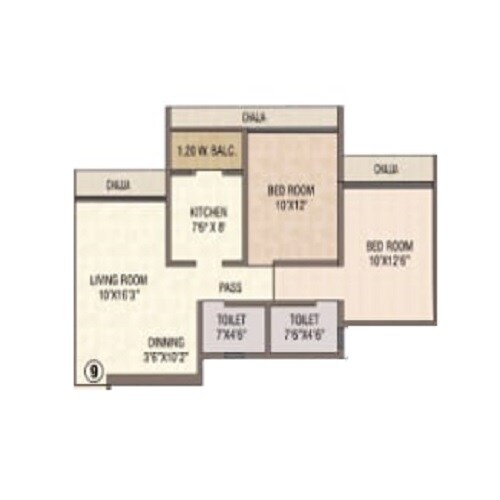 Floor plan of 2 BHK 682 Sq. Ft. Apartment in Varadvinayak Siddhivinayak Aura, Thane