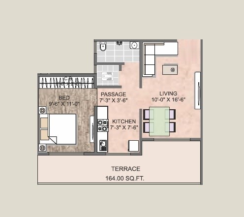 Floor plan of 1 BHK 392 Sq. Ft. Apartment in Vardhaman Bhoomi Residency, Thane