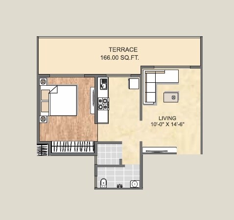 Floor plan of 1 BHK 445 Sq. Ft. Apartment in Vardhaman Bhoomi Residency, Thane