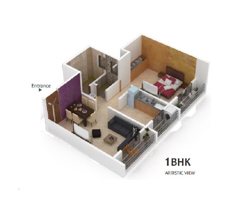 Floor plan of 1 BHK 364 Sq. Ft. Apartment in Vardhaman Maruti, Thane