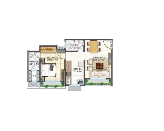 Floor plan of 1 BHK 422 Sq. Ft. Apartment in Vardhaman Tower Dombivli, Thane
