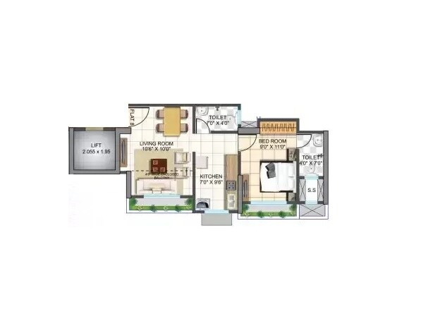 Floor plan of 1 BHK 442 Sq. Ft. Apartment in Vardhaman Tower Dombivli, Thane
