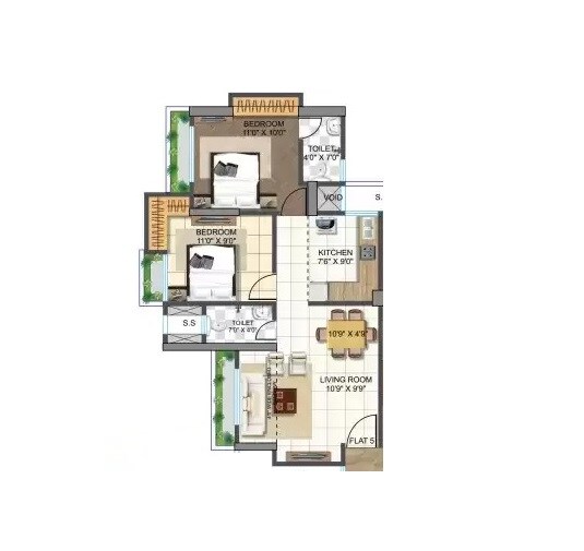 Floor plan of 2 BHK 627 Sq. Ft. Apartment in Vardhaman Tower Dombivli, Thane