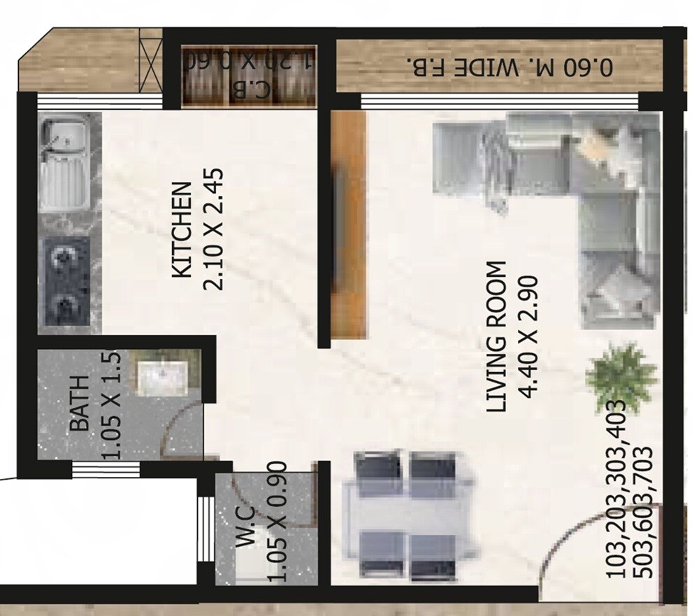 Floor plan of 256 Sq. Ft. Studio in Vardhman Yashoda Vrundavan Complex, Thane
