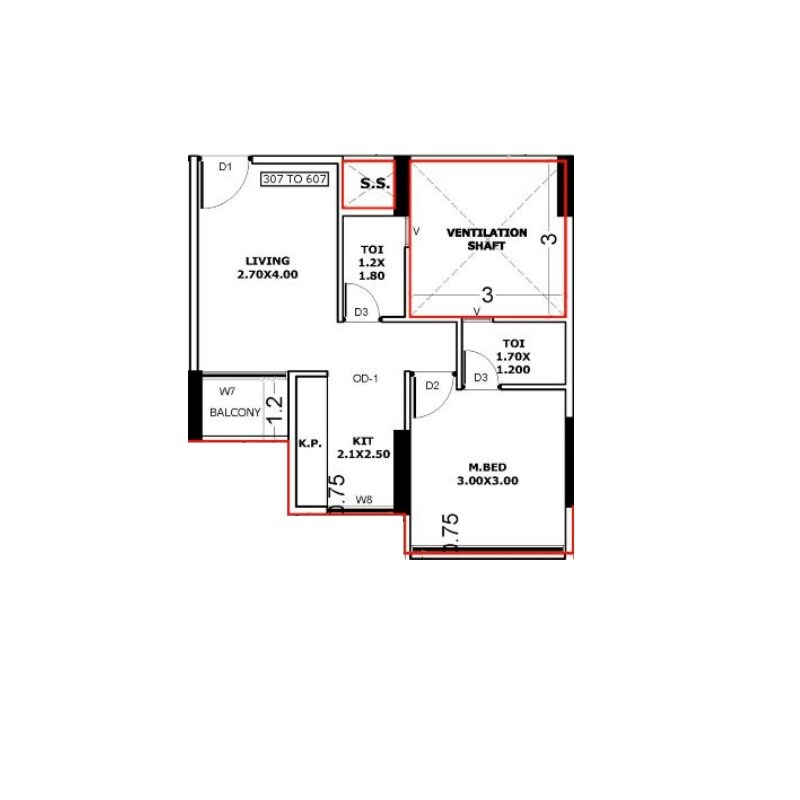 Floor plan of 1 BHK 361 Sq. Ft. Apartment in Vasani Dream City, Thane