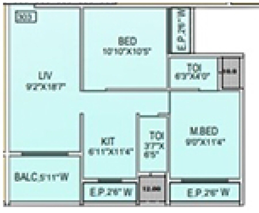 Floor plan of 2 BHK 621 Sq. Ft. Apartment in Vastu Amikumbh, Thane