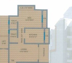 Floor plan of 1 BHK 414 Sq. Ft. Apartment in Vastu Ganesh Gajanan Nana Heights, Thane